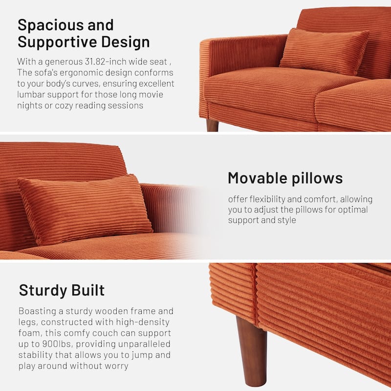 74 INCH Corduroy Sofa, Comfy Sofa Couch Extra Deep Seats, Corduroy Couch Mid-Century Modern Couch 3 Seater Sofa Loveseat
