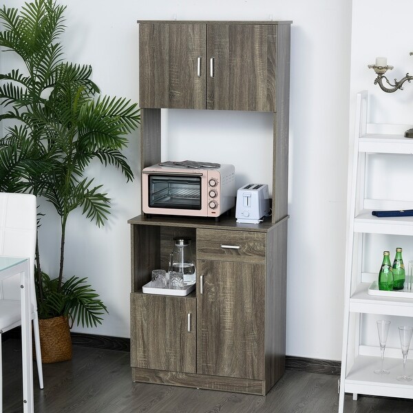 OMCOM Modern Kitchen Buffet with Hutch Pantry Storage, Microwave Counter, 2 Cabinets, and ...