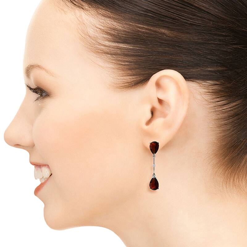 14K White Gold Diamonds & Garnets Dangling Gemstone Earrings