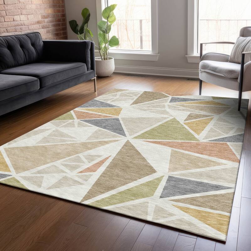 Machine Washable Indoor/ Outdoor Abstract Mosaic Chantille Rug - Ivory - 10' x 14'
