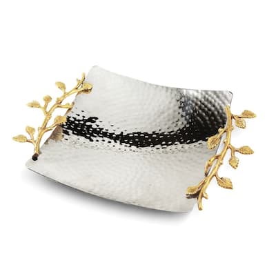 Curata Hammered Stainless Steel with Golden Vine Handles Square Tray