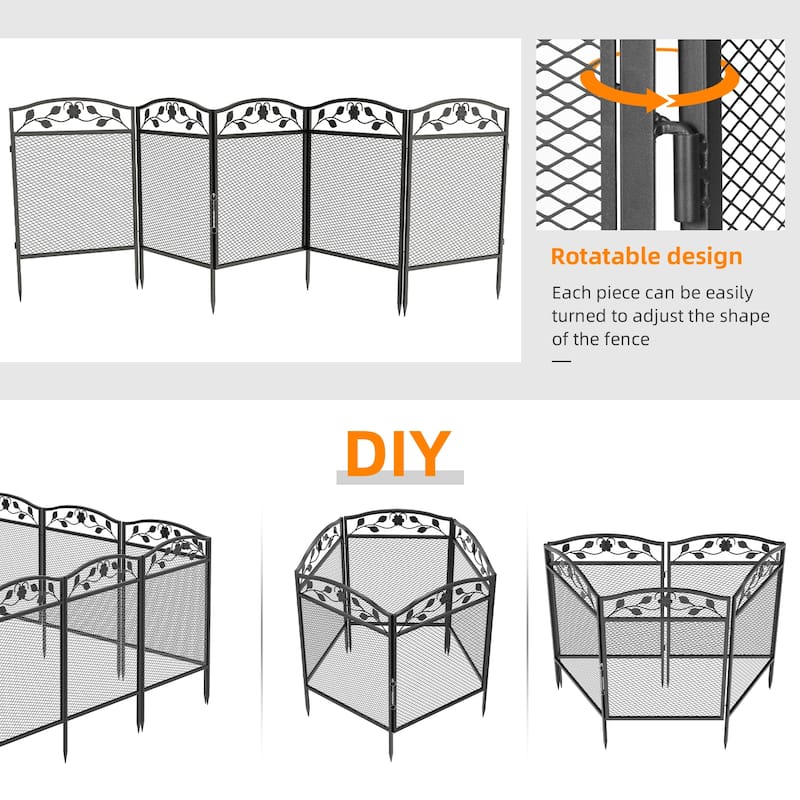 Metal Garden Fence 5 Panels Decor Dog Playpen Fences Animal Barrier