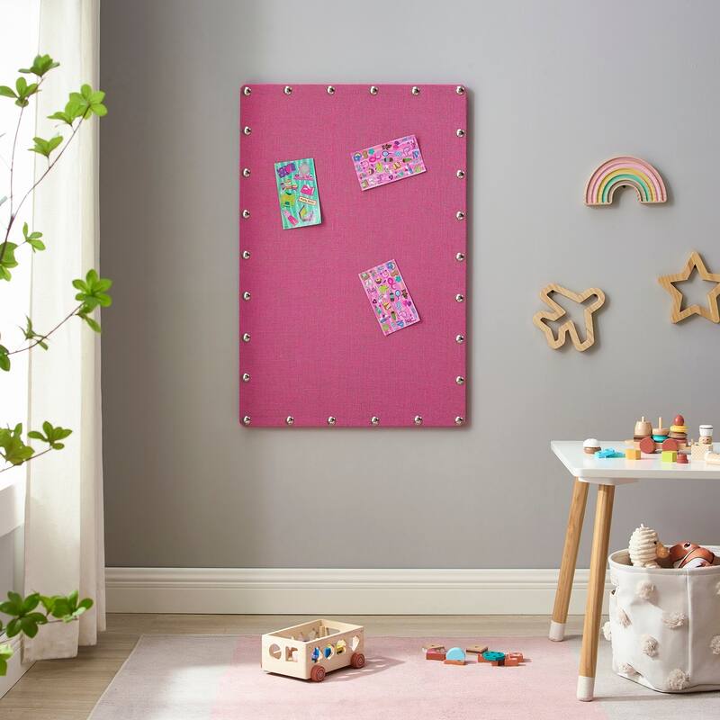 Burlap Corkboard with Nail-head Accents - Hot Pink