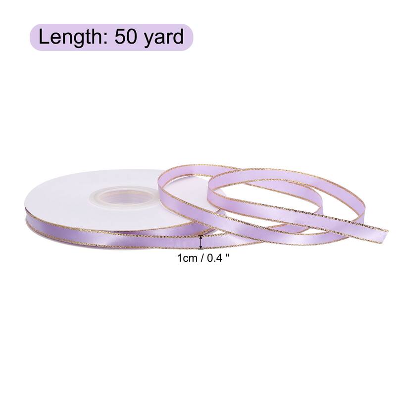 50 Yards 0.4 Inch Satin Ribbon Gold Edges Double Faced Ribbon Bow - 50 Yards - Light Purple