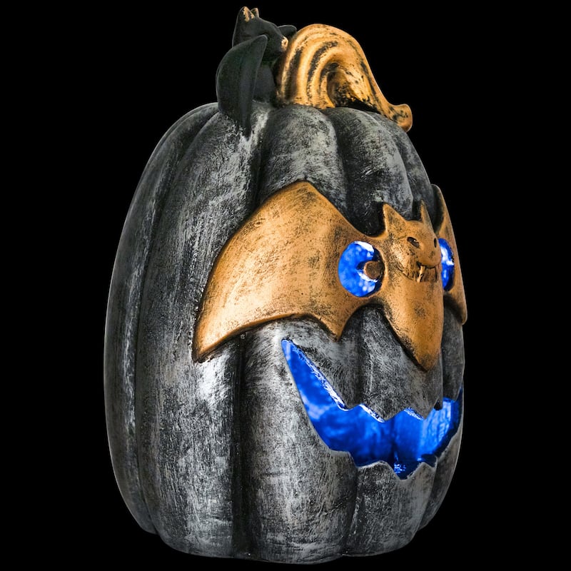 Lighted Metallic Jack-O-Lantern in Bat Mask Halloween Decoration - 14" - Multi LED