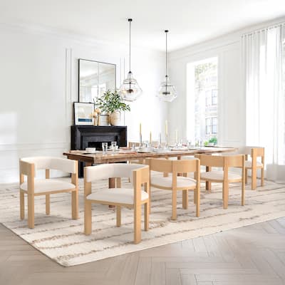 Modern Wooden Dining Chairs Set of 2/4/6 Upholstered Round Dining Chairs Kitchen and Dining Room Chairs with Arm and Backrest