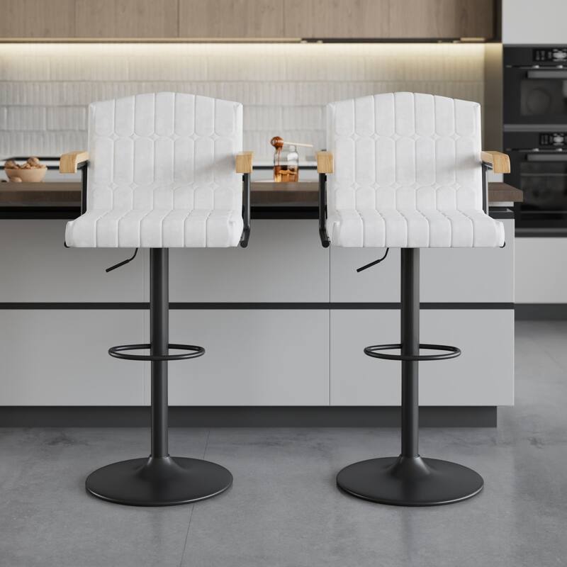 2/4 Pack Beige Flocked Bar Stools Swivel 35.4"-43.3" Adjustable Height Brown Arms Counter Bar Height Kitchen Island Set
