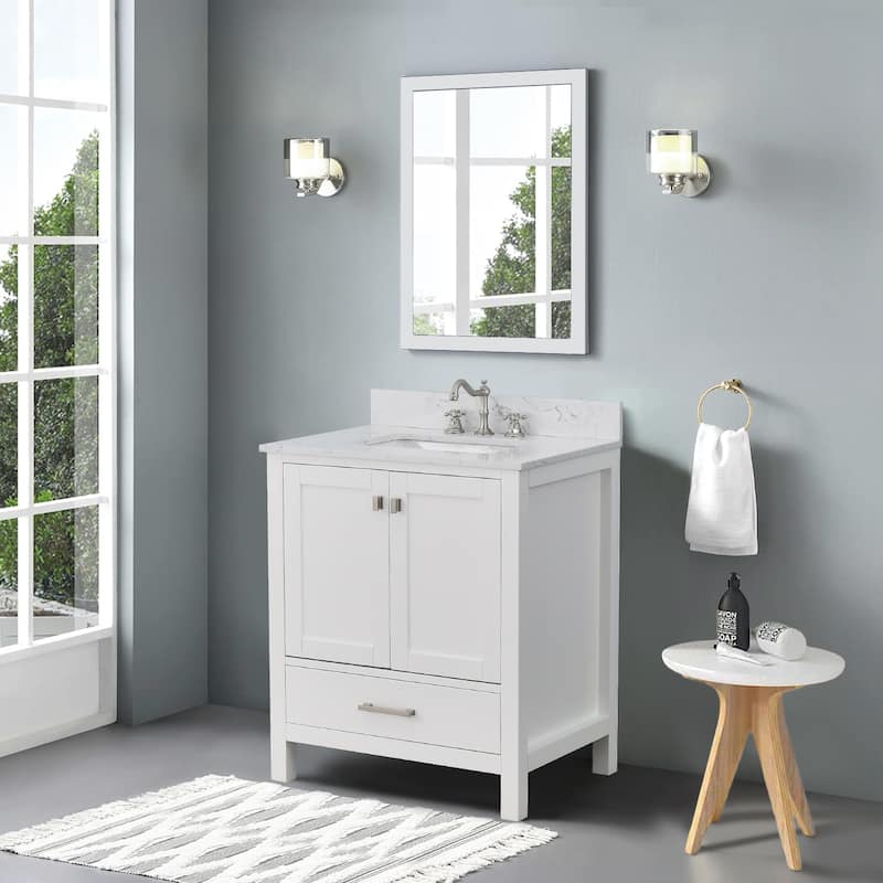 StarrySky 30 inch Undermount Single Sink Bathroom Vanity with Engineered Carrara Marble Top