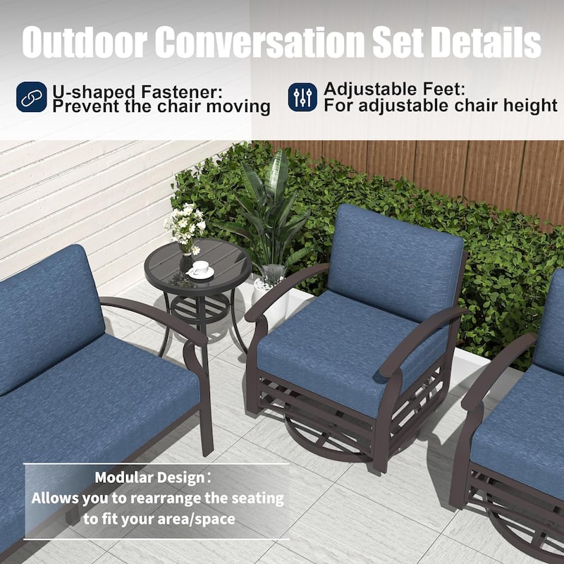 Kullavik Aluminum Outdoor Patio Furniture with Curved Armrests & Firepit Table