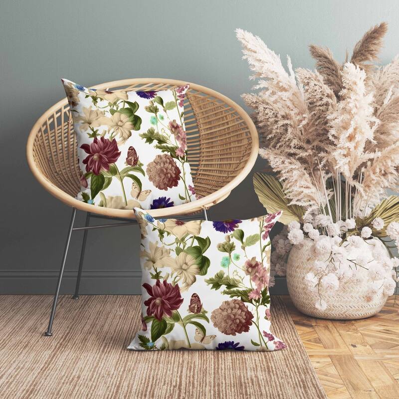Mixed Flower Delight Faux Suede Reversible Throw Pillow White and Pink
