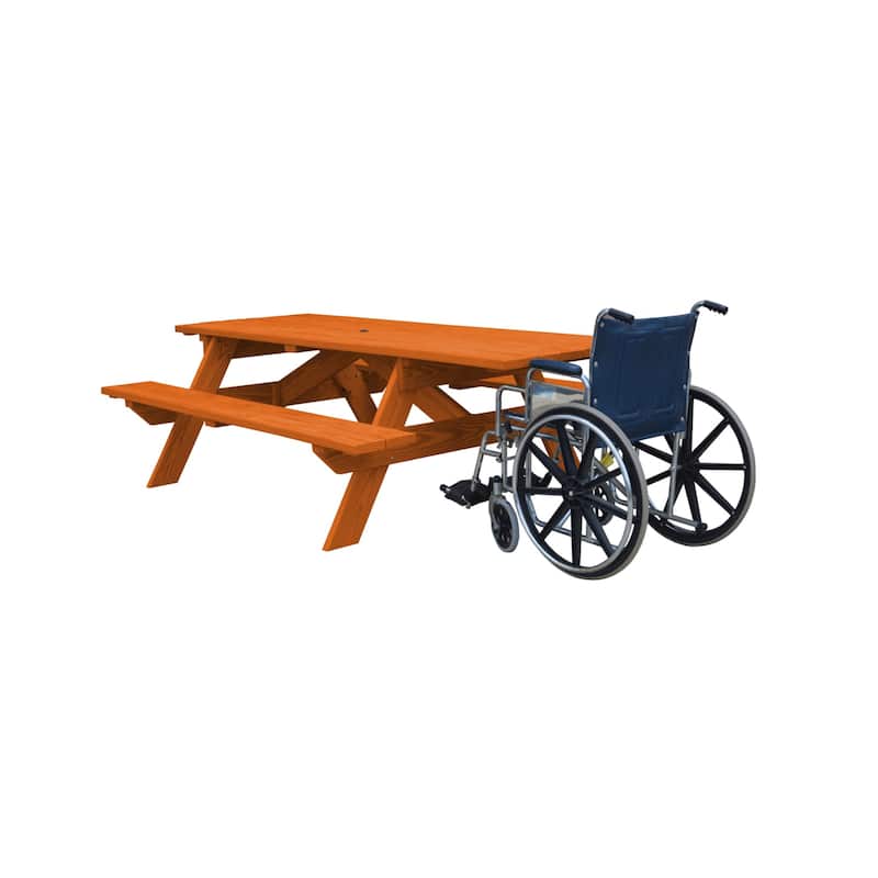 HomeRoots 94" Redwood Solid Wood Outdoor Picnic Table with Umbrella Hole