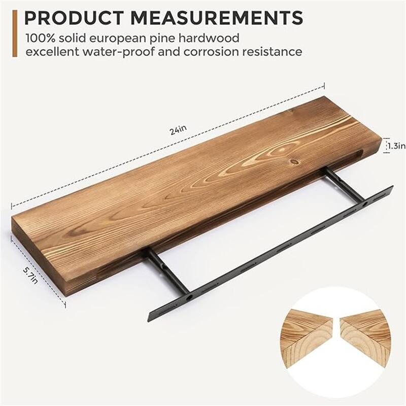 Floating Shelves - Farmhouse Natural Rustic Wooden Wall Shelf Set of 2-24 Inch Storage - 24"D x 6.7"W x 1.4"H