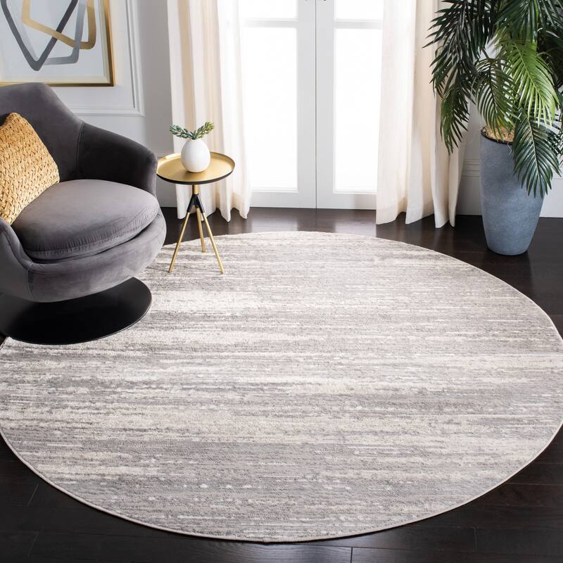 SAFAVIEH Skyler Wanne Modern Abstract Rug - 6'7" Round - Light Grey/Ivory