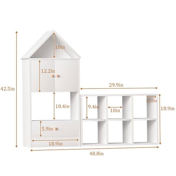 dimension image slide 1 of 2, MVersatile Kids Bookshelf House Shape Toy Organizer for Bedroom Playroom