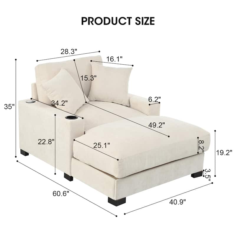 GDFStudio - Polyester 1-Seater 28.3" Chaise Lounge with Tufted Back and Arm
