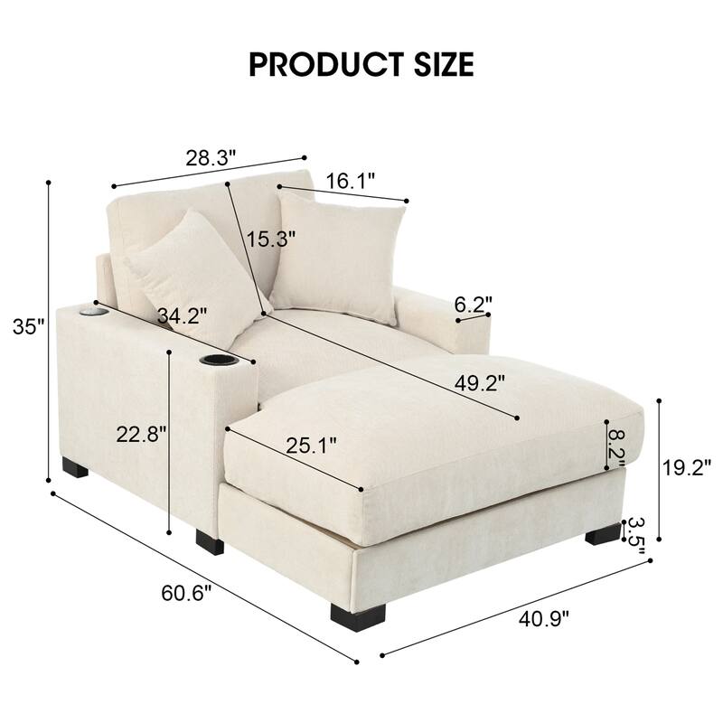 GDFStudio - Polyester 1-Seater 40.9"W Chaise Lounge with Tufted Back and Arm