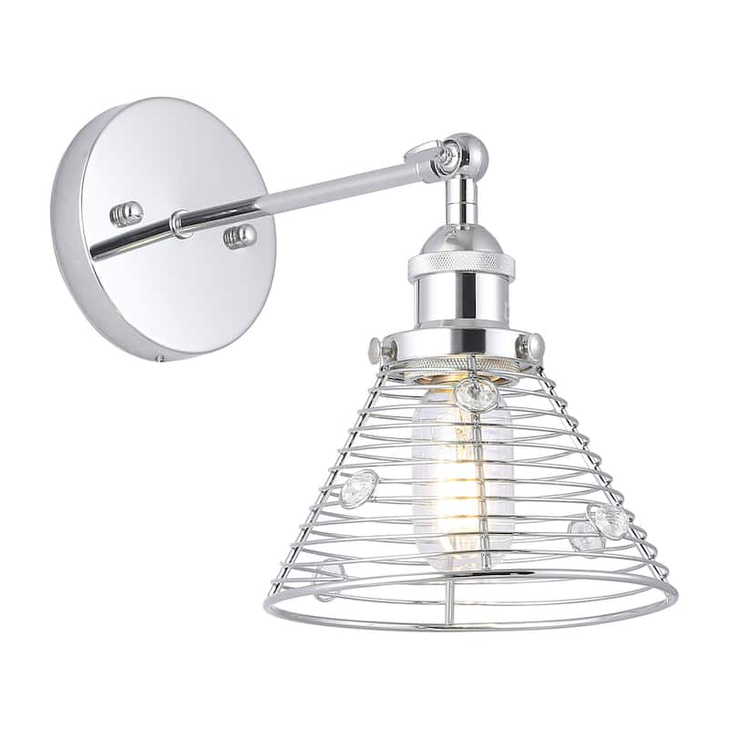 10-inch 1-Light Chrome Swing Arm Wall Sconce with Crystal Shade