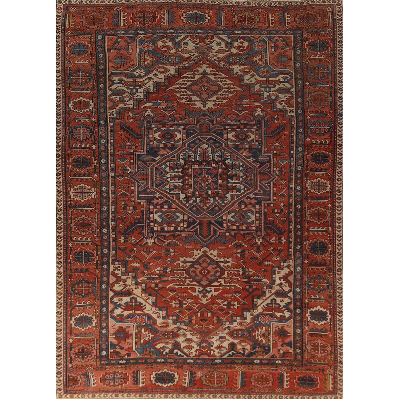 Pre-1900 Antique Heriz Persian Rug Handmade Wool Carpet - 8'11"x 12'5"