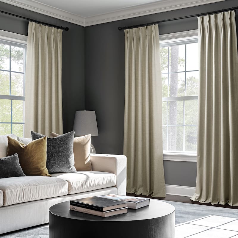 Exclusive Fabrics Solid Performance Linen French Pleated Thermal Blackout Curtains for Bedroom & Living Room Curtains (1 Panel)
