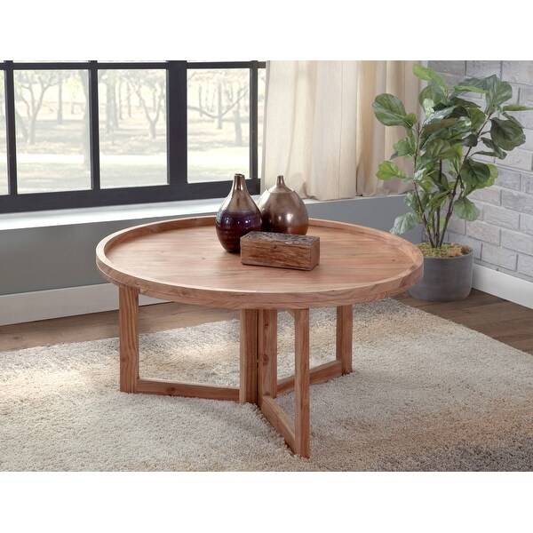 Round Coffee Table with Solid Wood Storage Circle Center Table On