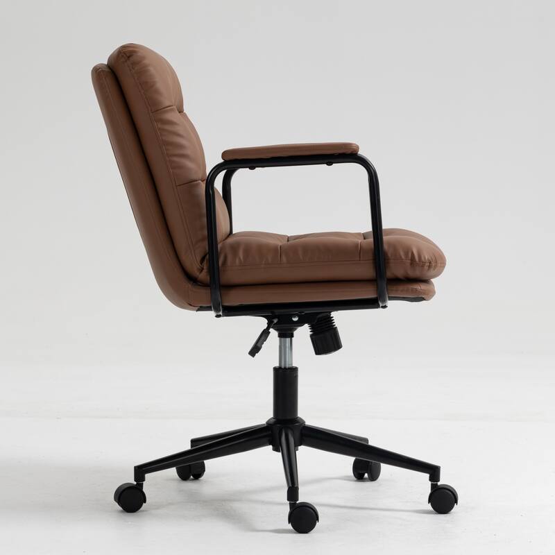 Roomfitters PU Leather Office Chair, Mid-Back Adjustable Swivel Desk Chair with Wheels and Arms, Ergonomic Task Chair