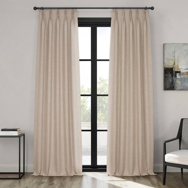 Exclusive Fabrics French Pleated Textured Faux Linen Room Darkening Curtains for Bedroom & Living Room Curtains (1 Panel)