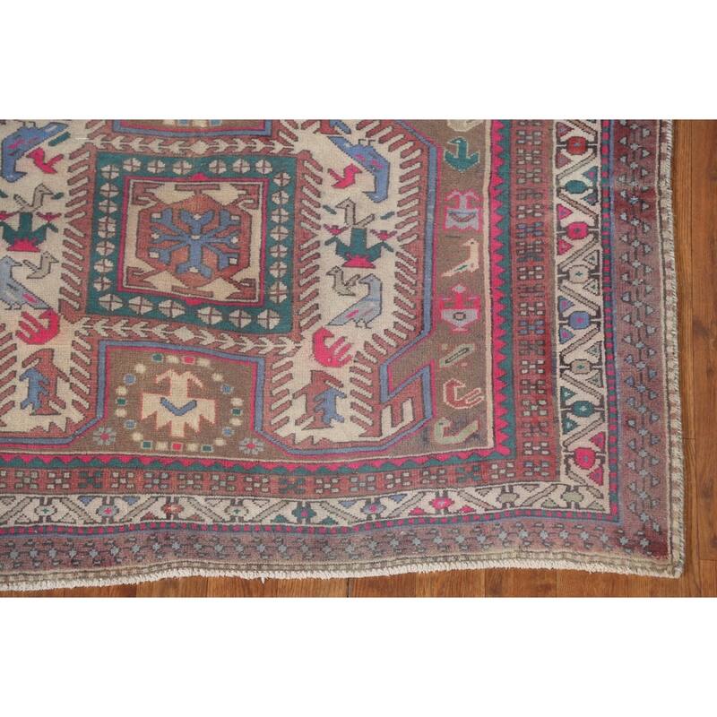 Tribal Meshkin Persian Vintage Runner Rug Hand-Knotted Wool Carpet - 3'11" x 10'5"