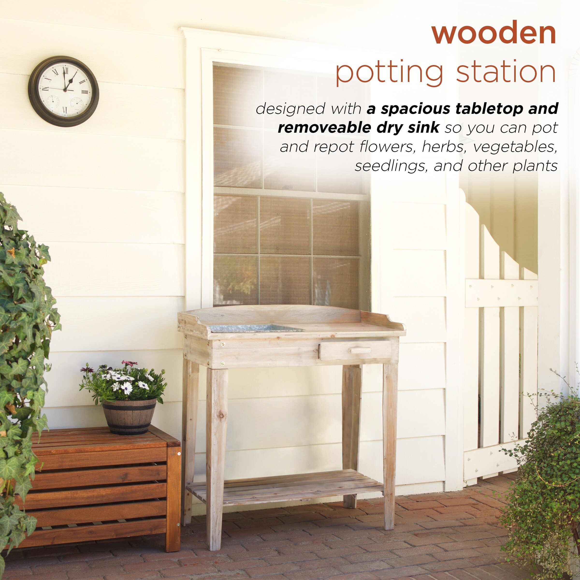 Alpine Corporation Indoor/Outdoor Wooden Potting Table with Drawer