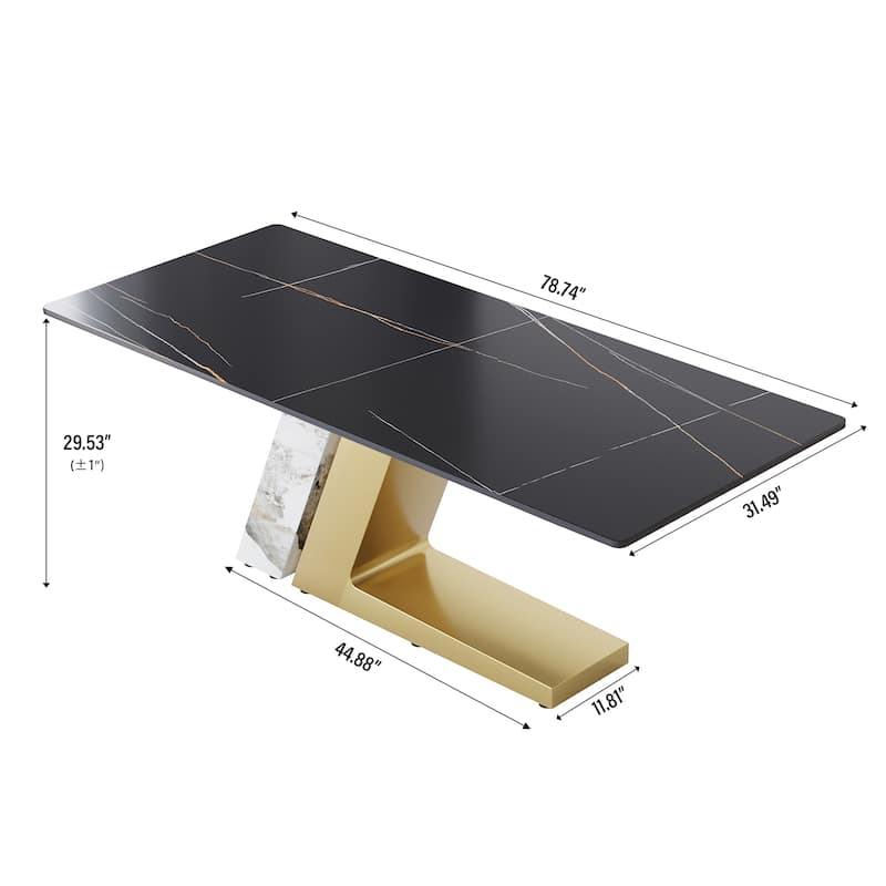 Rectangle Faux Marble Dining Table Sintered Ston Tabletop