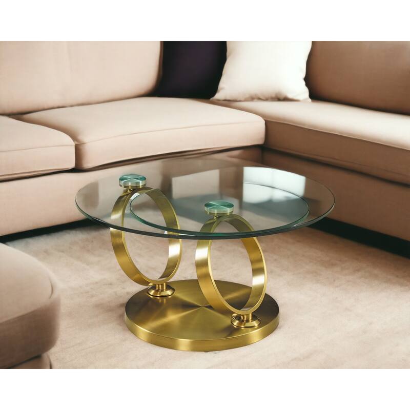 HomeRoots 32" Clear And Gold Glass And Metal Round Abstract Coffee Table - 31.5' X '17' X '31.5 - Clear