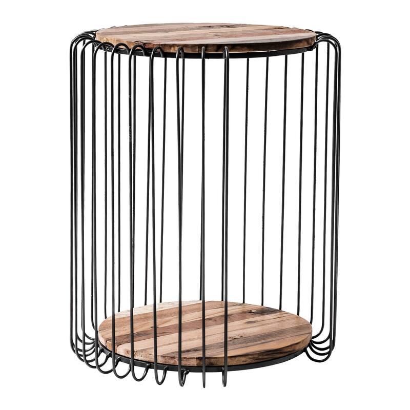 HomeRoots 24" Modern Black and Rustic Brown Round End Table