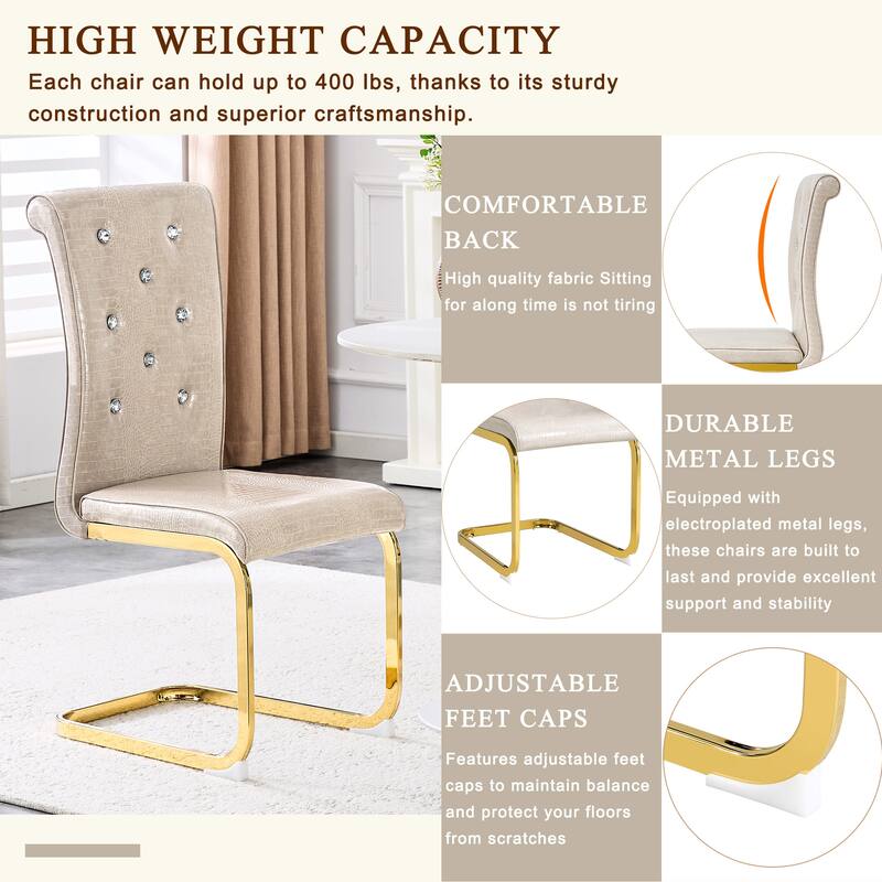 Beige Gold Dining Chair Side Chair Kitchen Chair Leisure Chair Lounge Chair Office Chair Armless Chair with Metal Legs