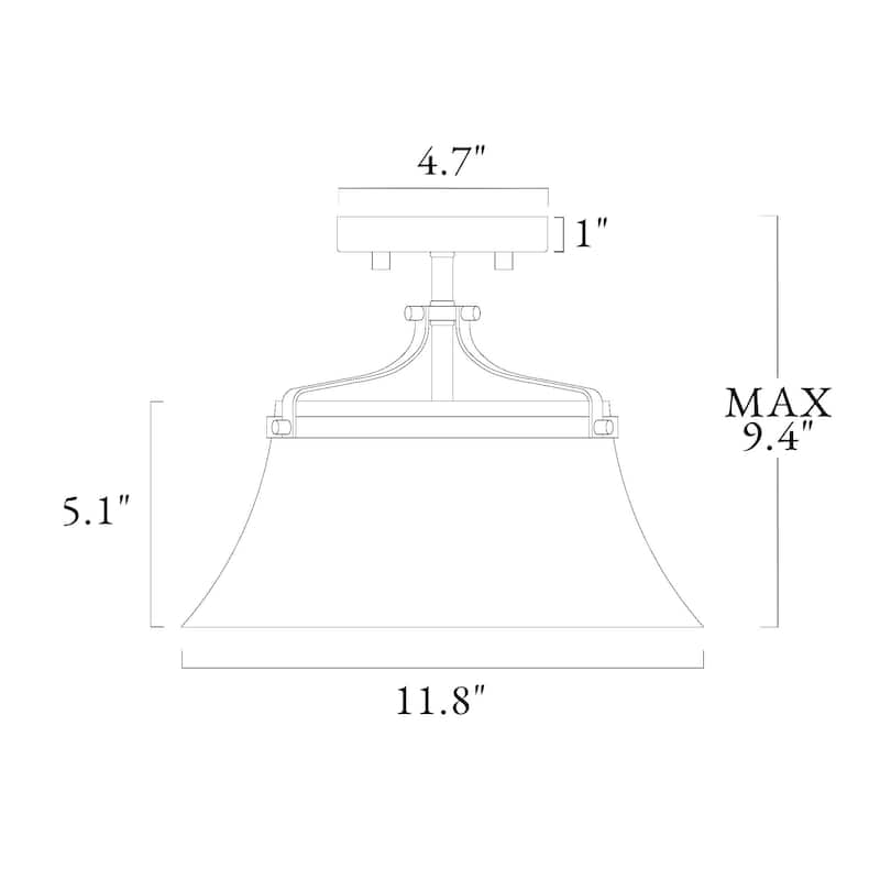 Haye Modern Gold 2-Light Semi-Flush Mount Glass Ceiling Light - 11.8"Dx9.4"H