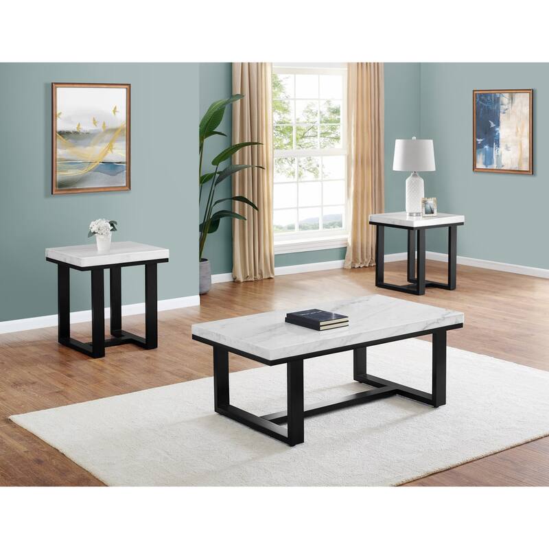Steve Silver Luna White Marble Top and Black Base End Table