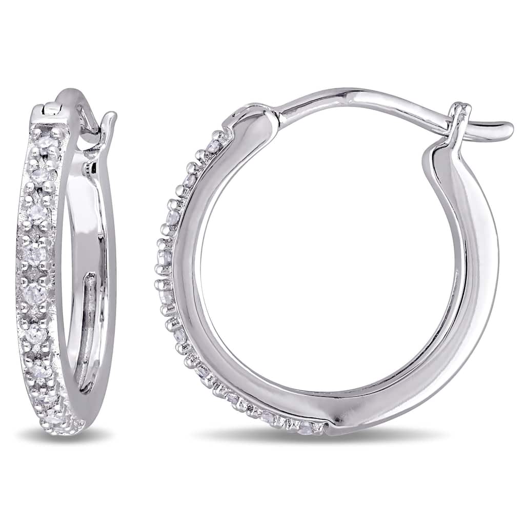 Miadora 10k White Gold 1/10ct TDW Diamond Hoop Earrings