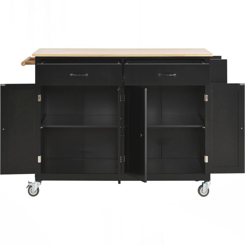 Kitchen Island Cart with Solid Wood Top and Locking Wheels