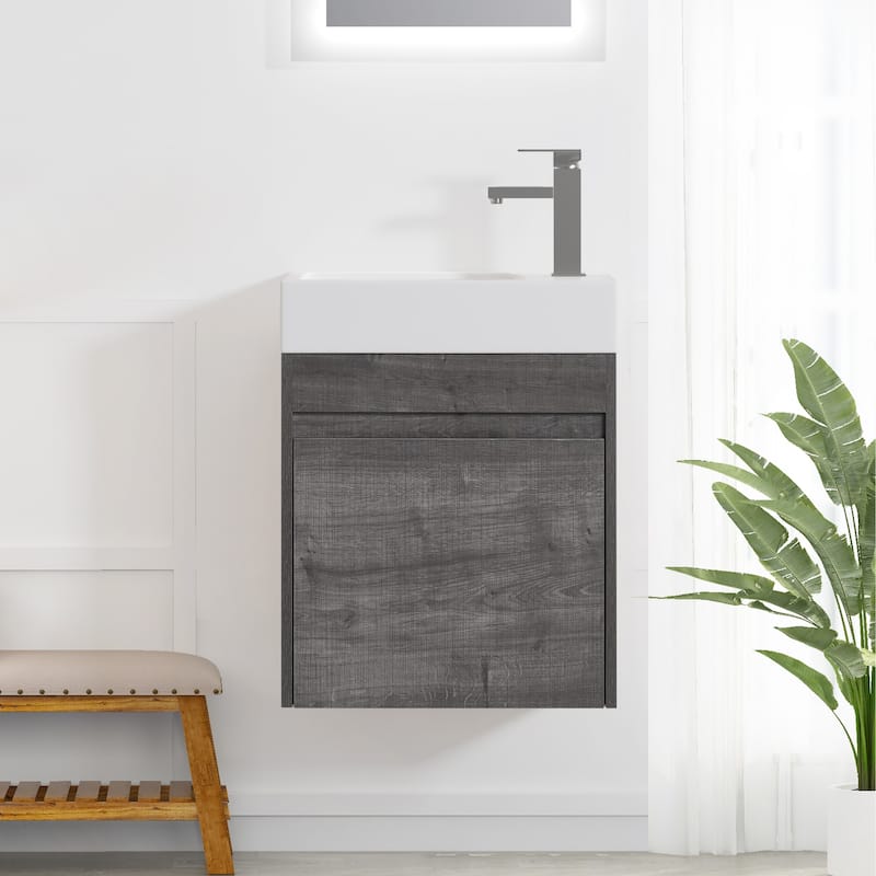18 Inch Single Sink Bathroom Vanity with Soft Close Door, 18x10 - Plaid Grey Oak