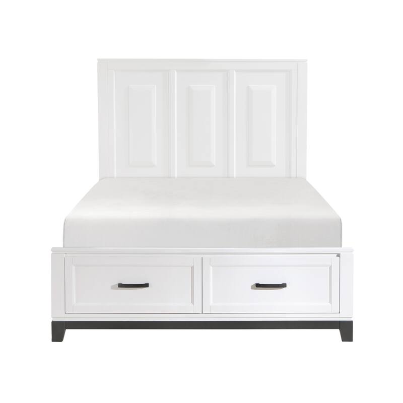 Queen Size Wood Platform Bed with Storage Drawers and Headboard - White