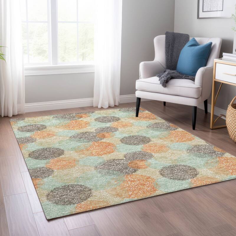 Machine Washable Indoor/ Outdoor Boho Sphere Chantille Rug