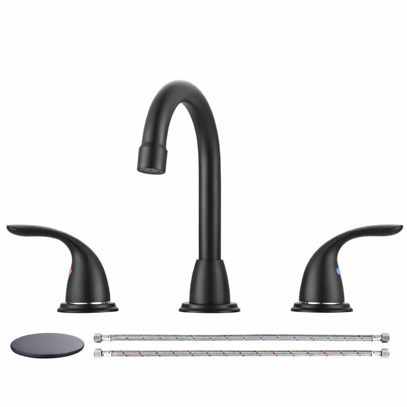 WOWOW 8 in. Widespread Double Handle Bathroom Faucet - Matte Black
