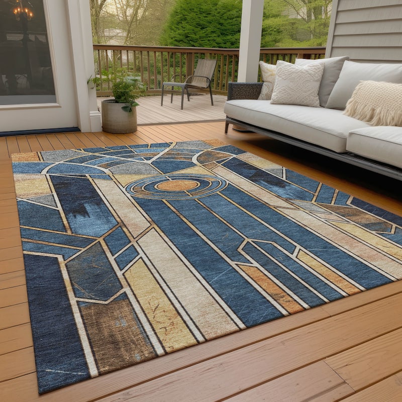 Machine Washable Indoor/Outdoor Modern Mosaic Chantille Rug - Blue - 8' x 10'
