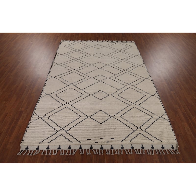 Trellis Moroccan Earth Tone Area Rug Hand-Knotted Wool Carpet - 7'9"x 10'11"