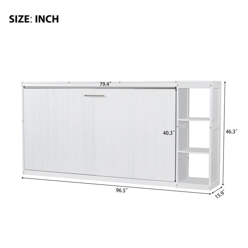 Space-Saving Twin Size Murphy Bed with Bookshelf and Storage, White