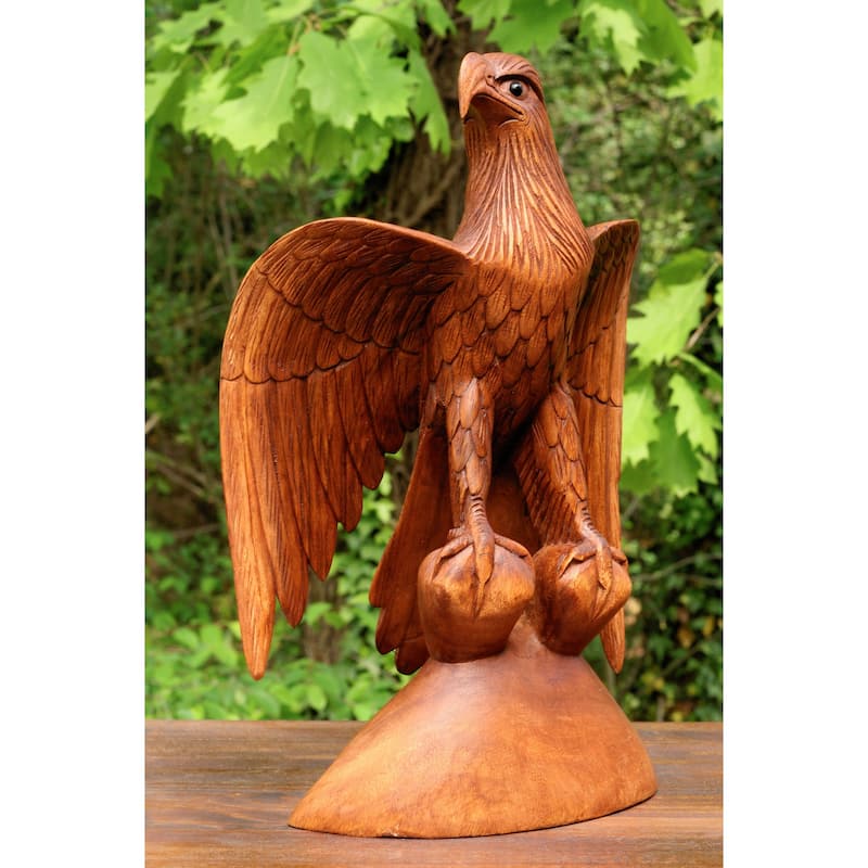 16" Huge Extra Large Big Wooden Handmade American Eagle Statue Handcrafted Figurine Sculpture Hand Carved Lodge Outdoor Decor