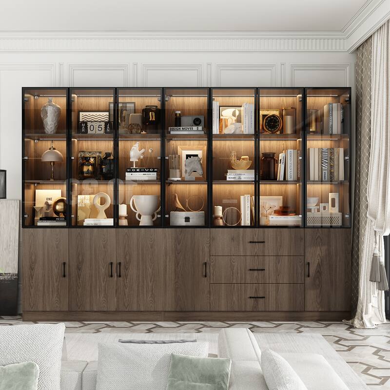 Aluminum and Glass Lighted Cabinet Customizable for Buffet/Bookshelf