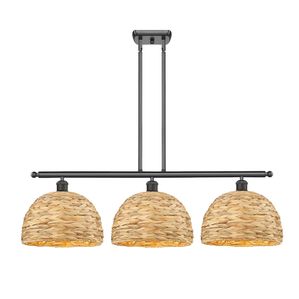 Innovations Lighting Woven Rattan - 3 Light 12" Stem Hung Island Light
