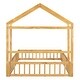 preview thumbnail 8 of 45, Full Size Wooden Floor Bed with Fence and Detachable Headboard for Kids