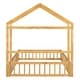 preview thumbnail 8 of 14, Natural Full Size Wooden Floor Bed with Fence Railings and Detachable Headboard, Kids Dress Up Rack, Playhouse Frame
