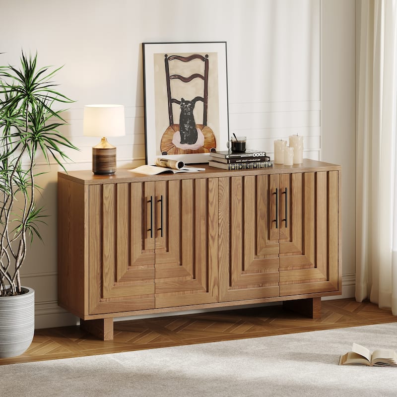 Christopher Knight Home - Lyra 59" Modern Sideboard Storage Cabinet with 4 Doors - Ash Veneer & MDF with Metal Handles - Natural - 59''×15.75''×32.5''