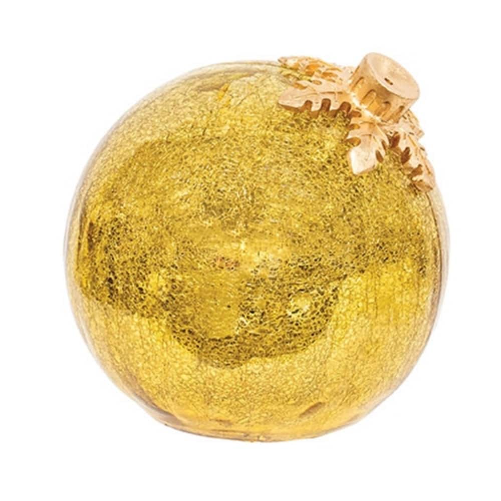 Crackled Gold Glass LED Bulb Ornament with Timer and On/Off Switch - 6 x 6 x 6 in.